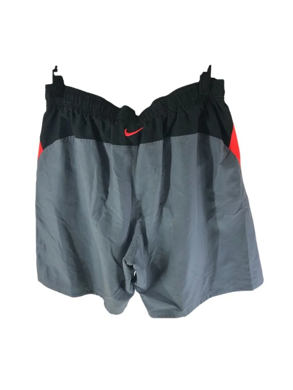 Nike Grey Red Drawstring Swim Trunk Board Shorts Mesh Lined Pockets Mens Size XL